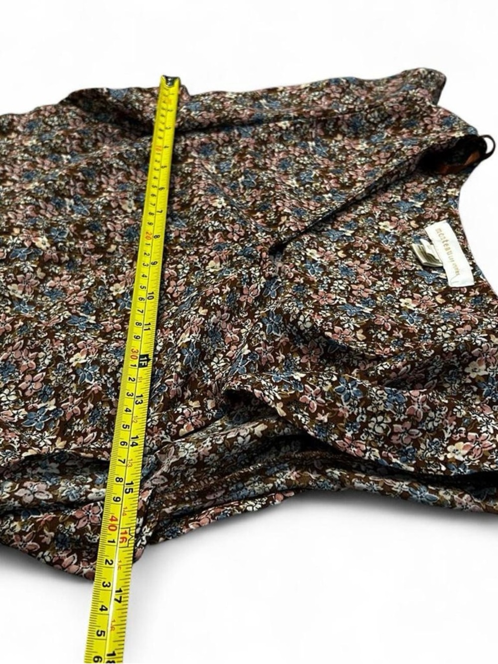 Monteau Los Angeles Brown Floral Midi Dress Womens M Cottage Prairie Tie Front - Picture 5 of 8